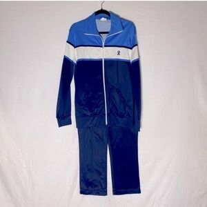 Vintage Free Dress 70s Blue White Track Suit S
